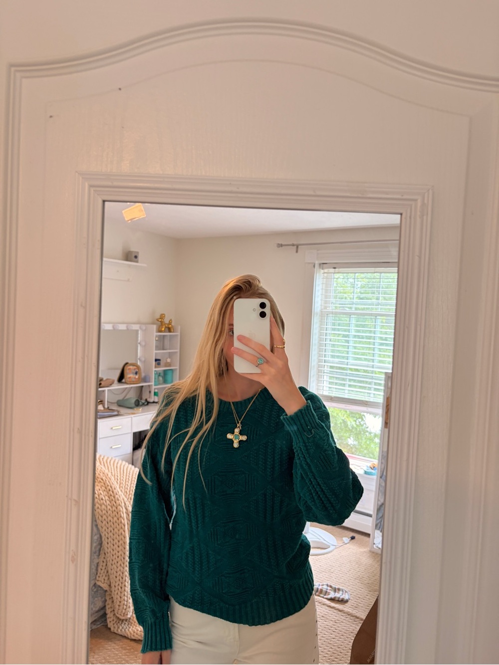 Textured Crewneck Sweater in Deep Teal